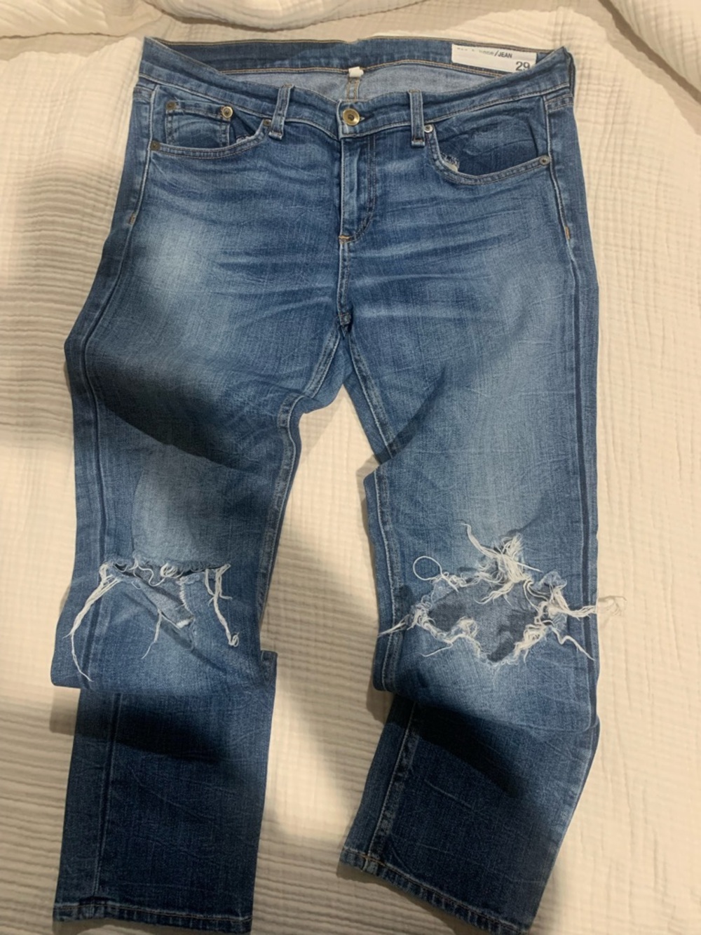 rag & bone Men's Distressed Light Blue Slim Jeans